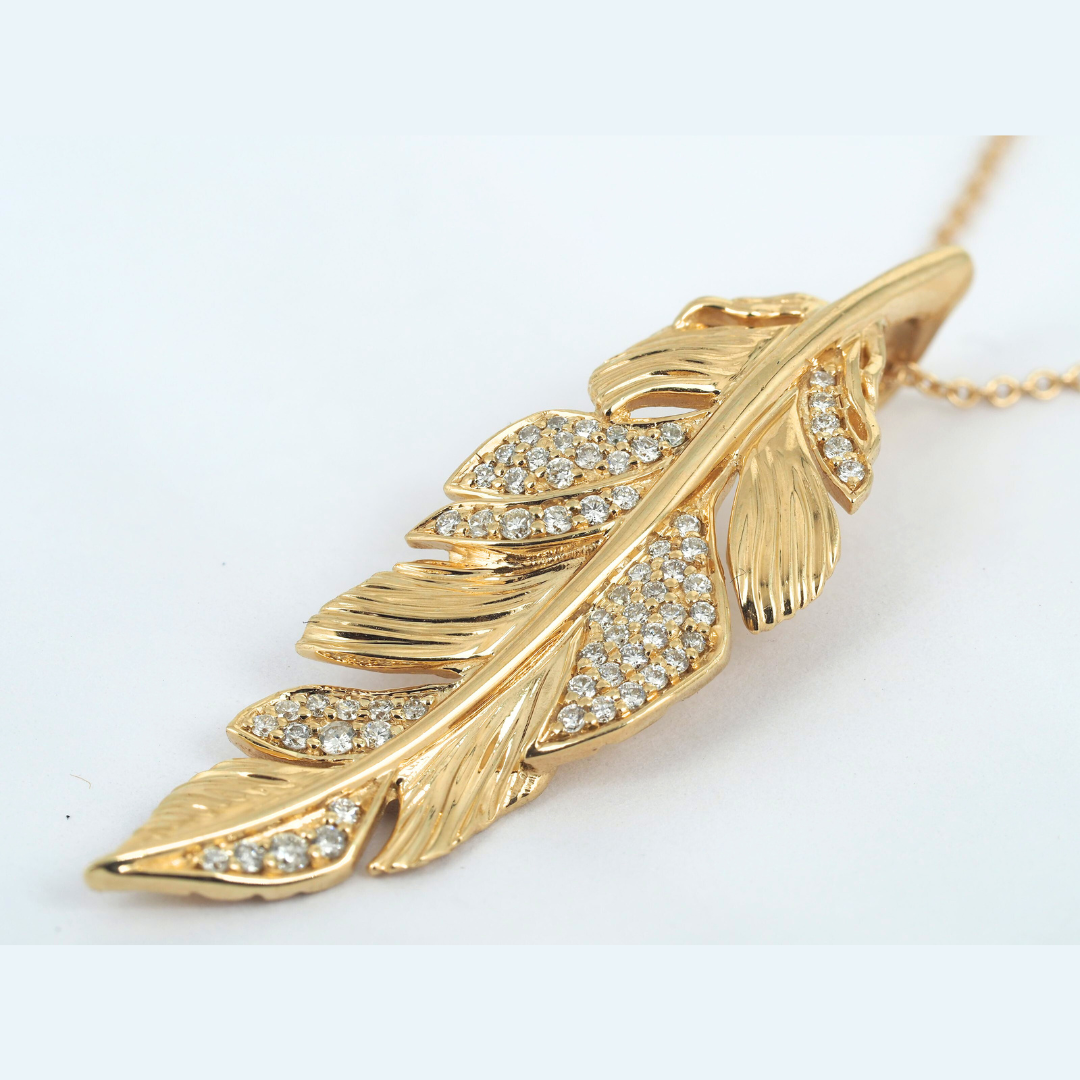 Feather Pendant 14K Yellow Gold with 0.31 ct Diamonds