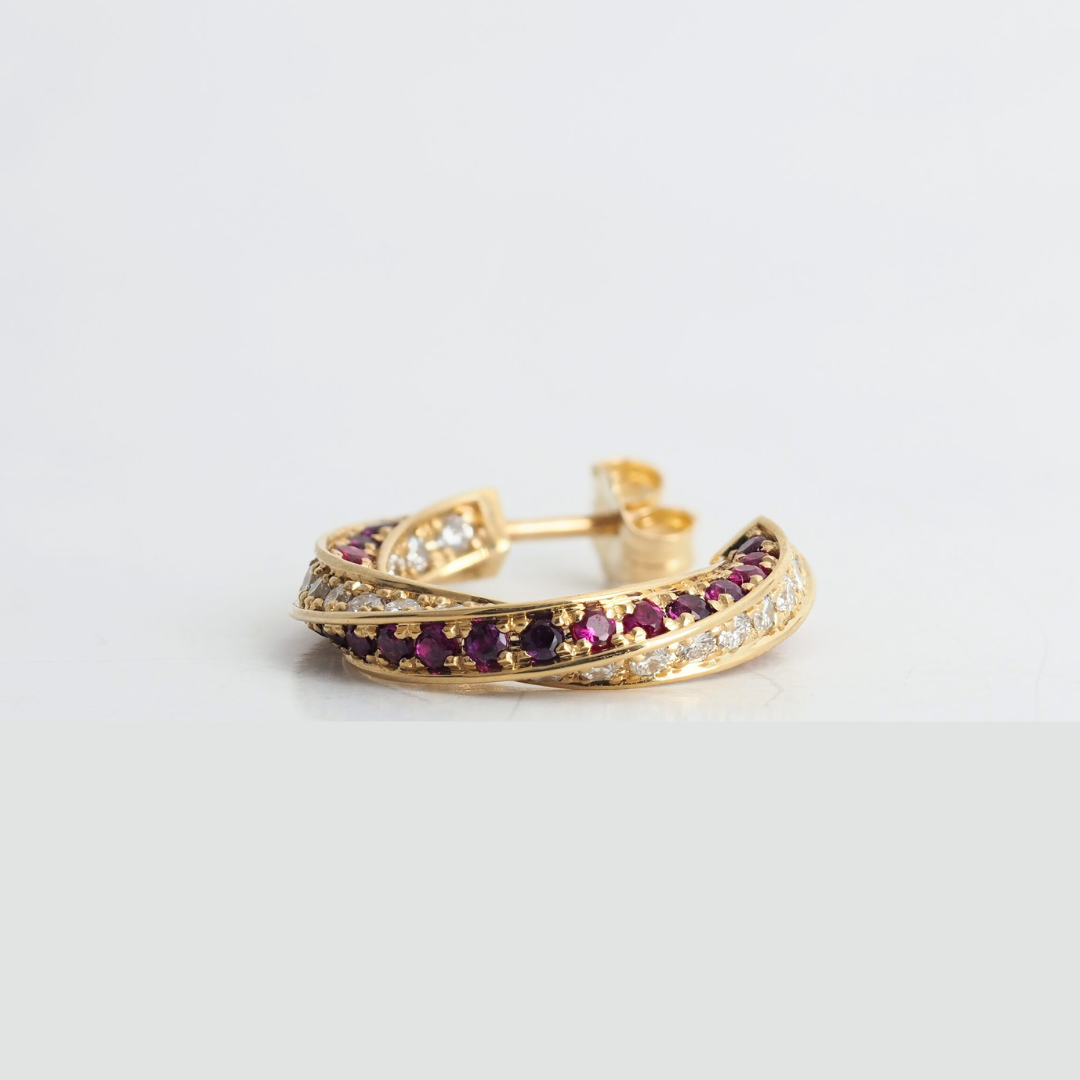 14K Yellow Gold Ruby & Lab Grown Diamond Spin Earrings – 1 Ct Lab Diamonds, 1.3 Ct Ruby – 3/4 Inch Hoops