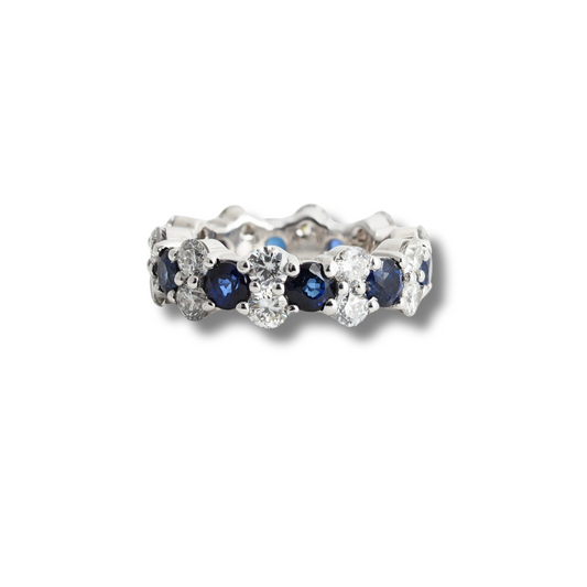 Ring 14KW Gold Diamonds Sapphires