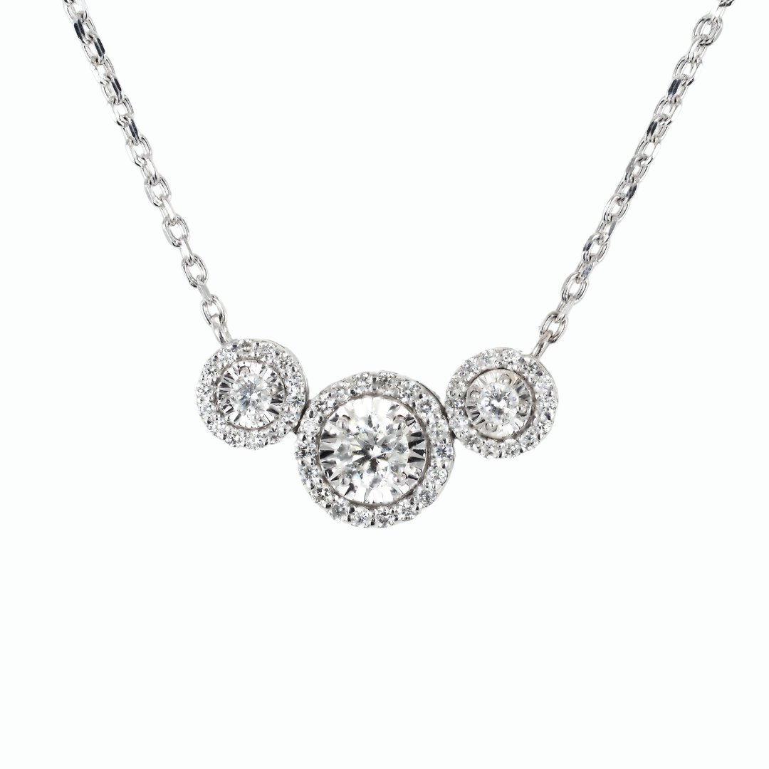 Necklace 14K White Gold with Diamond Trio Halo Pendant