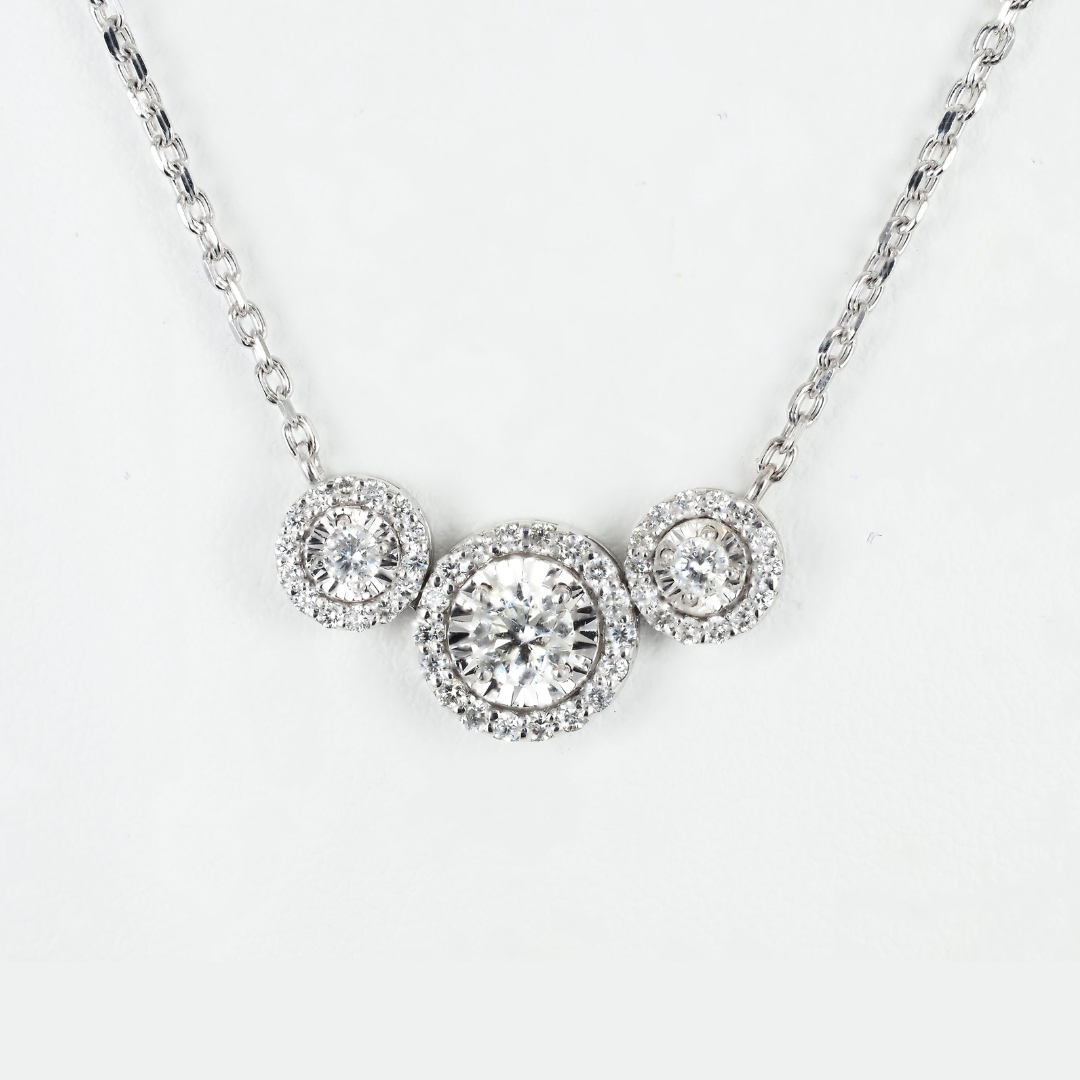Necklace 14K White Gold with Diamond Trio Halo Pendant
