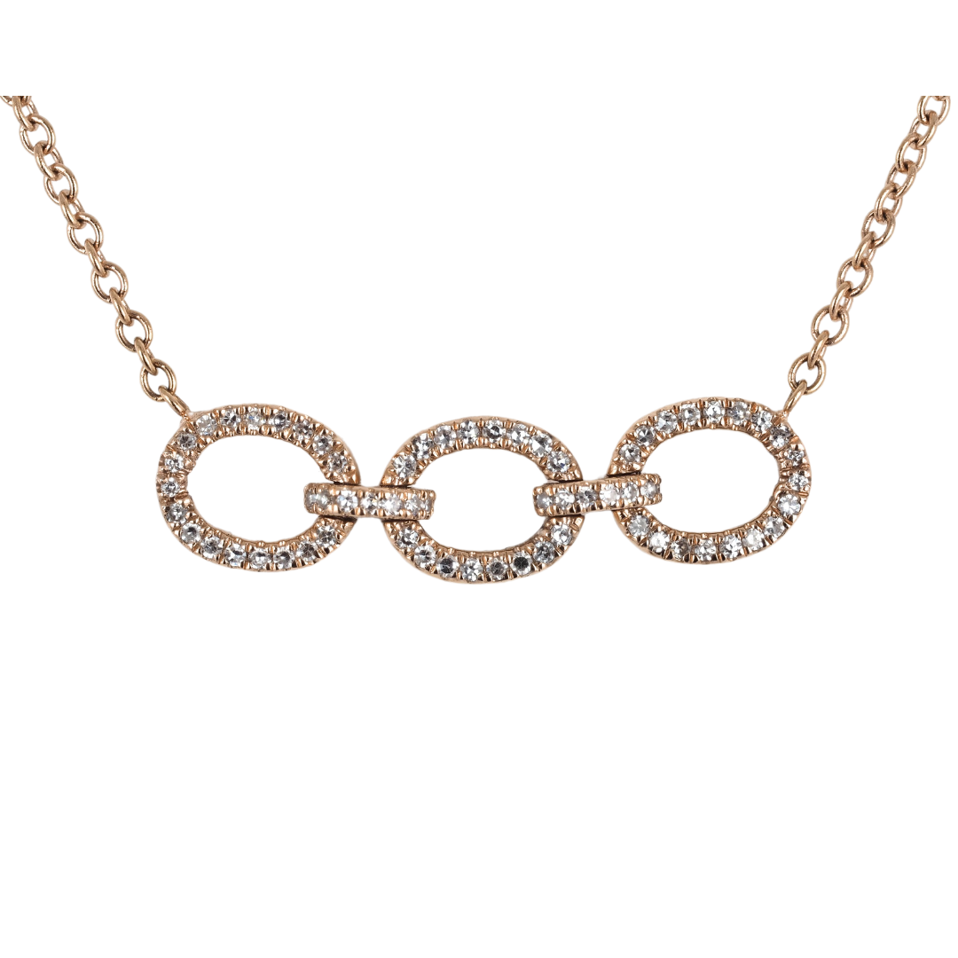 Necklace 14K Rose Gold Diamond Link Pendant, 0.27 ct, 16" Chain – Fine Jewelry Gift for Her