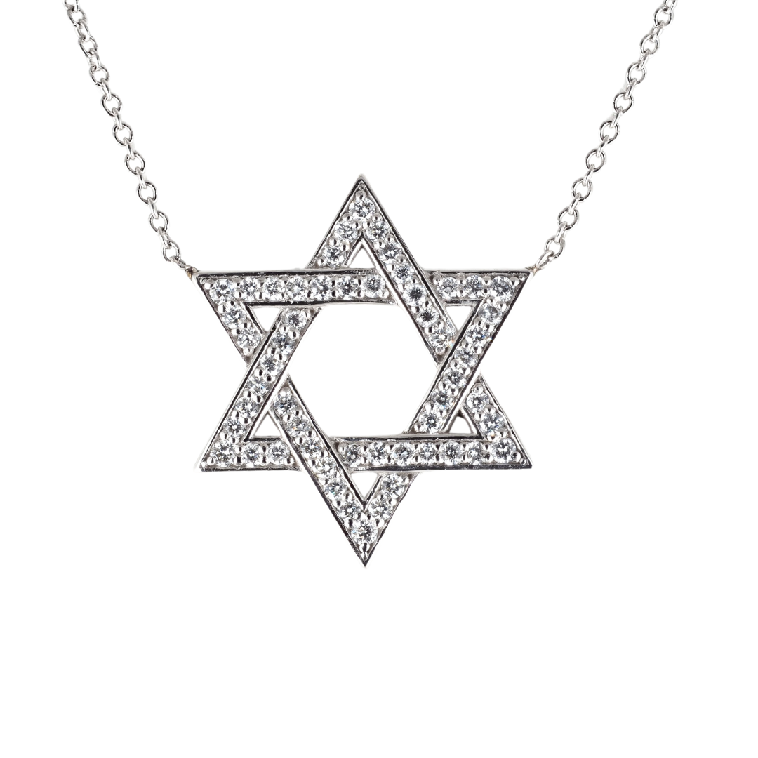 14K White Gold Natural Diamond Star of David Necklace – Men’s Jewelry