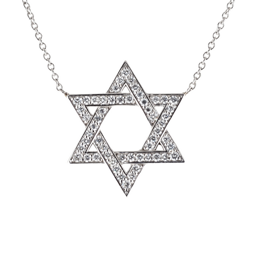 14K White Gold Natural Diamond Star of David Necklace – Men’s Jewelry