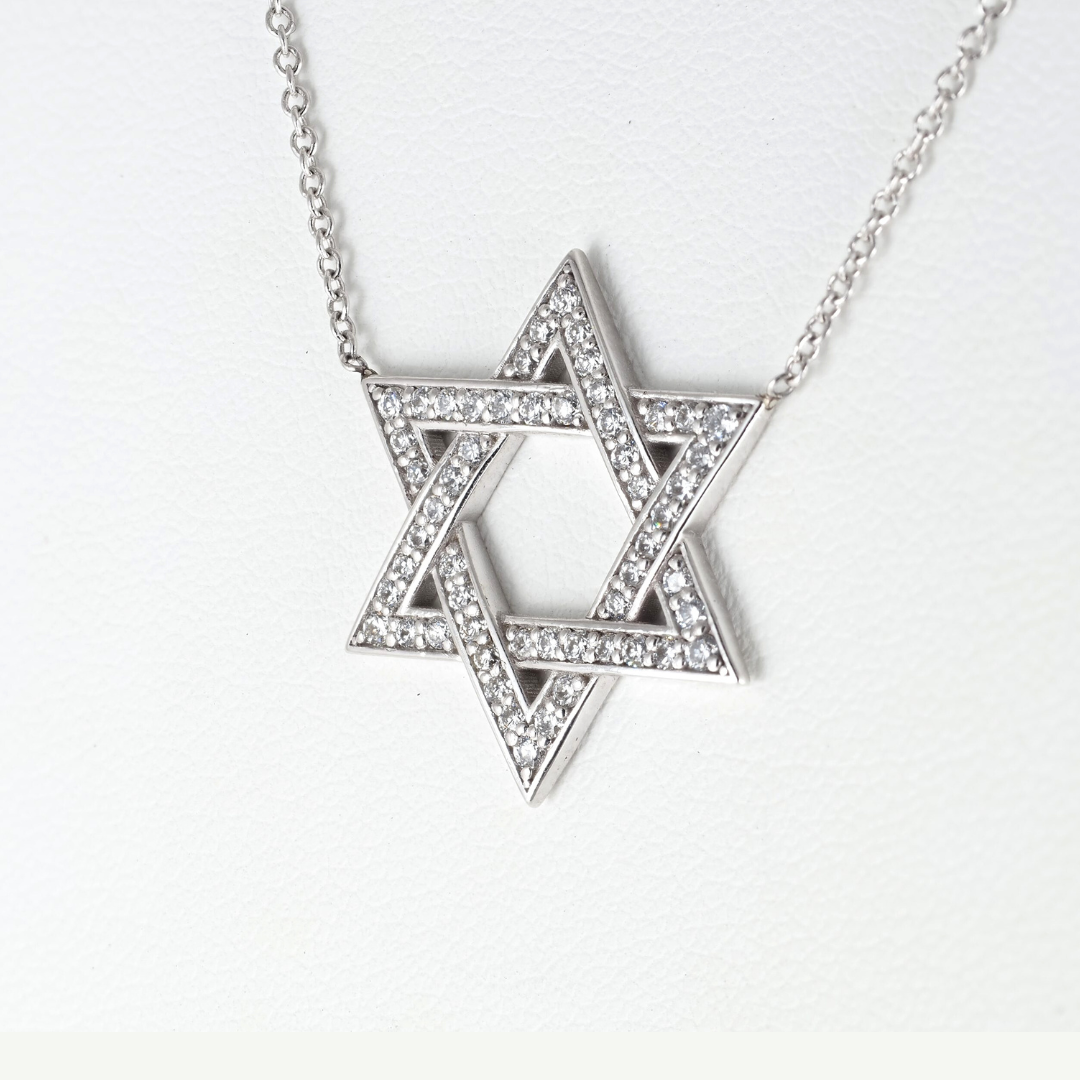 14K White Gold Natural Diamond Star of David Necklace – Men’s Jewelry