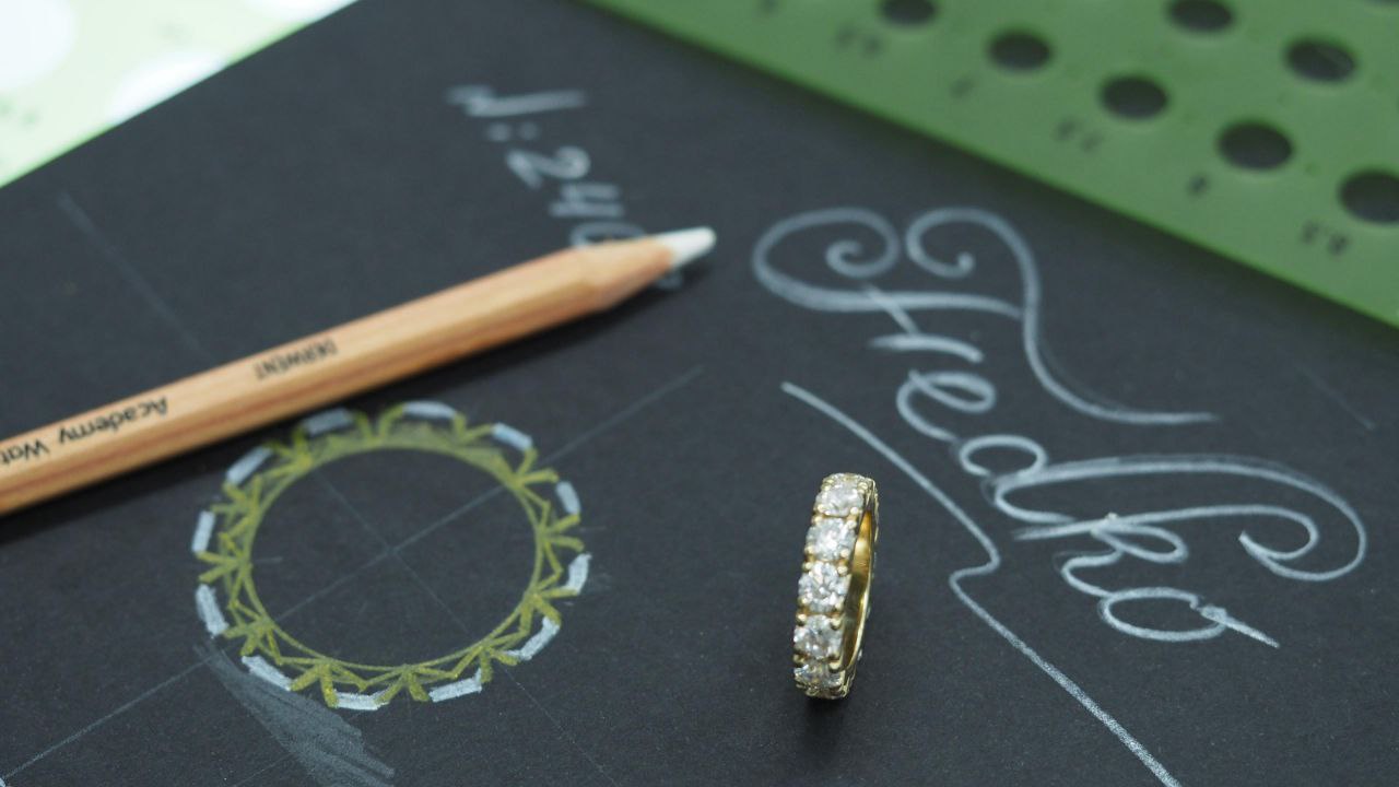 Ring 14K Yellow Gold with Lab-Grown Diamonds in Fishtail (French Pavé) Setting