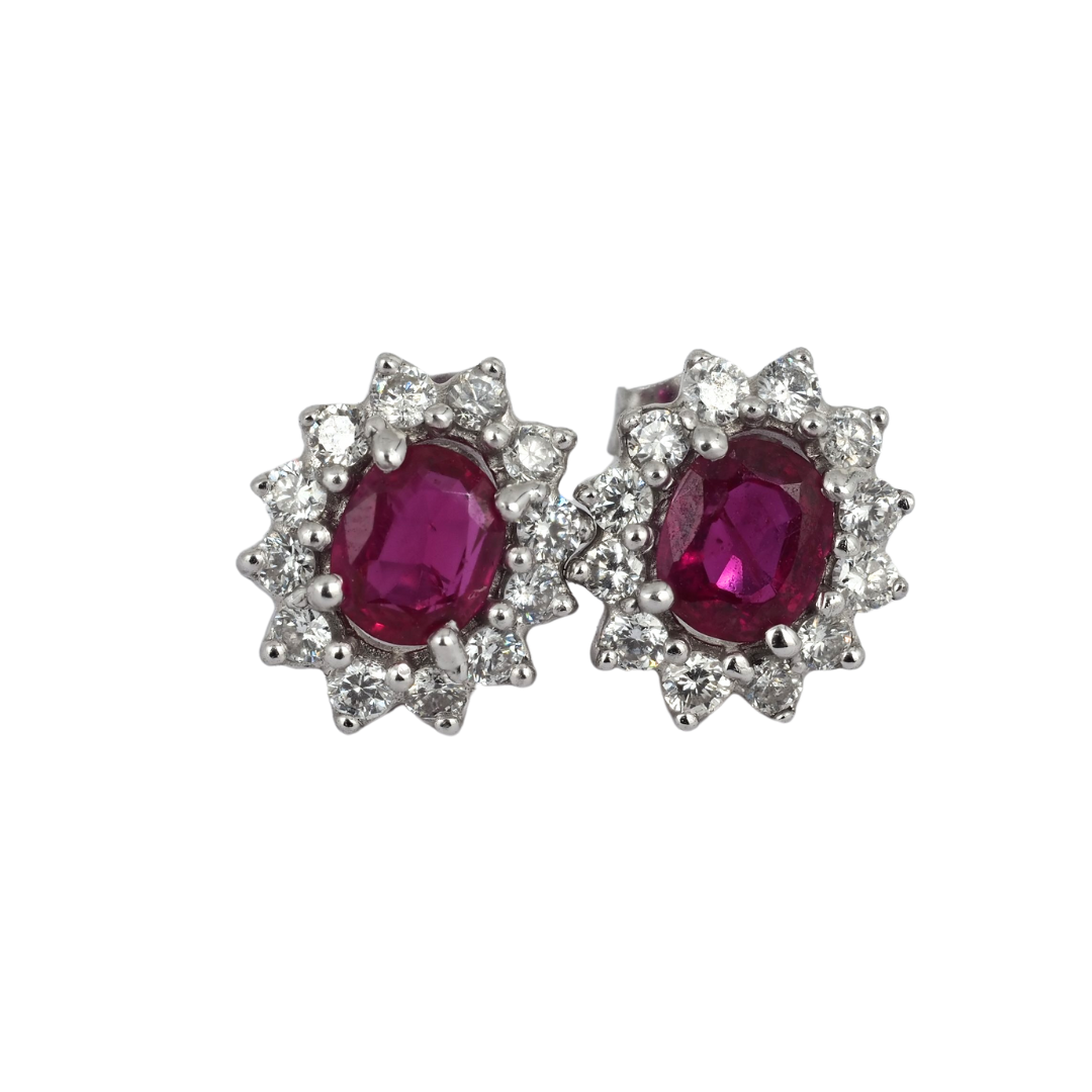 Earrings – Ruby and Diamond, 14K White Gold