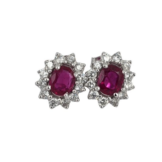 Earrings – Ruby and Diamond, 14K White Gold