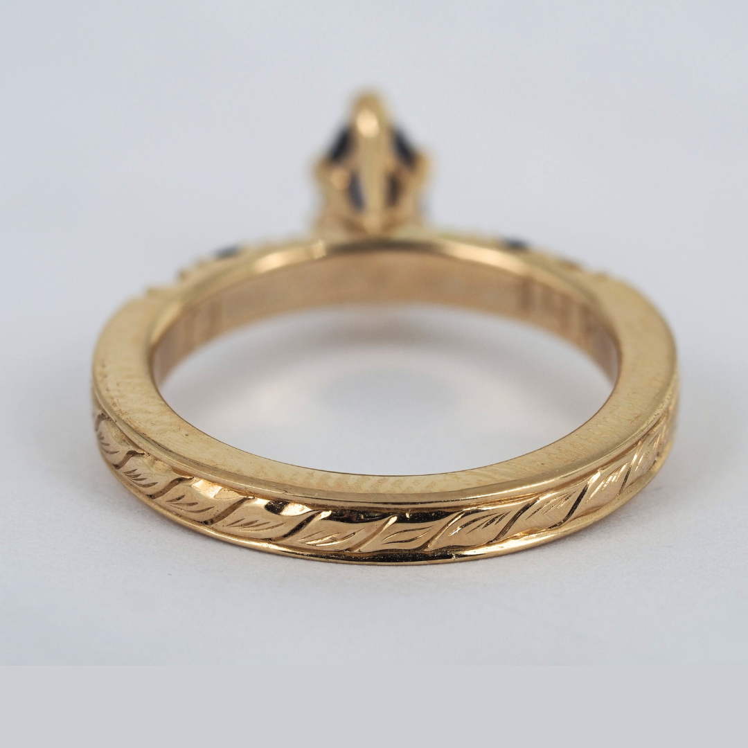Ring Sapphire 14K Yellow Gold Marquise Blue and Yellow Sapphire