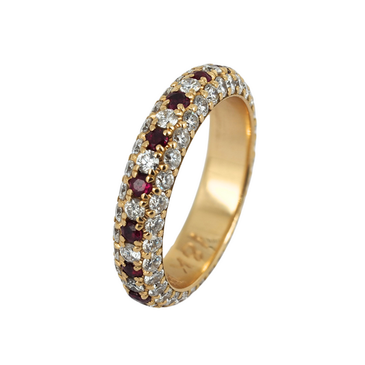 Ring 14K Yellow Gold Diamond and Ruby Band – Elegant Eternity Style Fine Jewelry