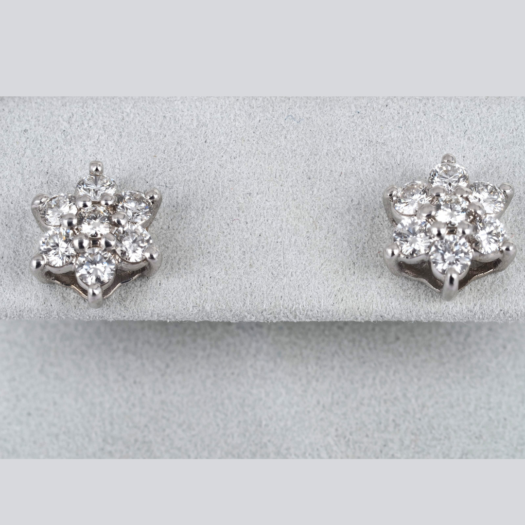 Earrings 14K White Gold Flower Lab Grown Diamond Studs, 1.4 ct Total – Fine Jewelry Gift for Her