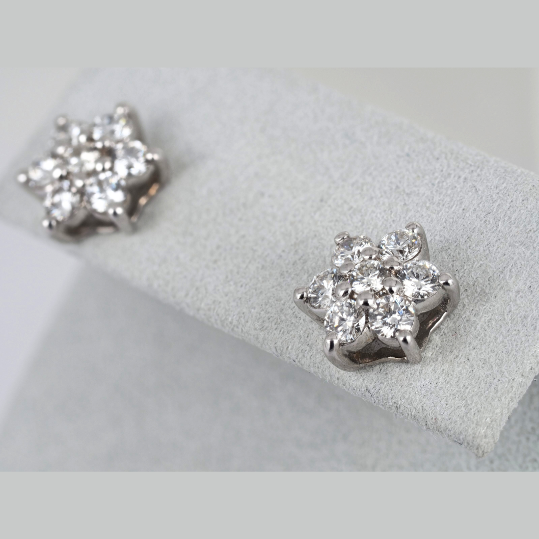 Earrings 14K White Gold Flower Lab Grown Diamond Studs, 1.4 ct Total – Fine Jewelry Gift for Her