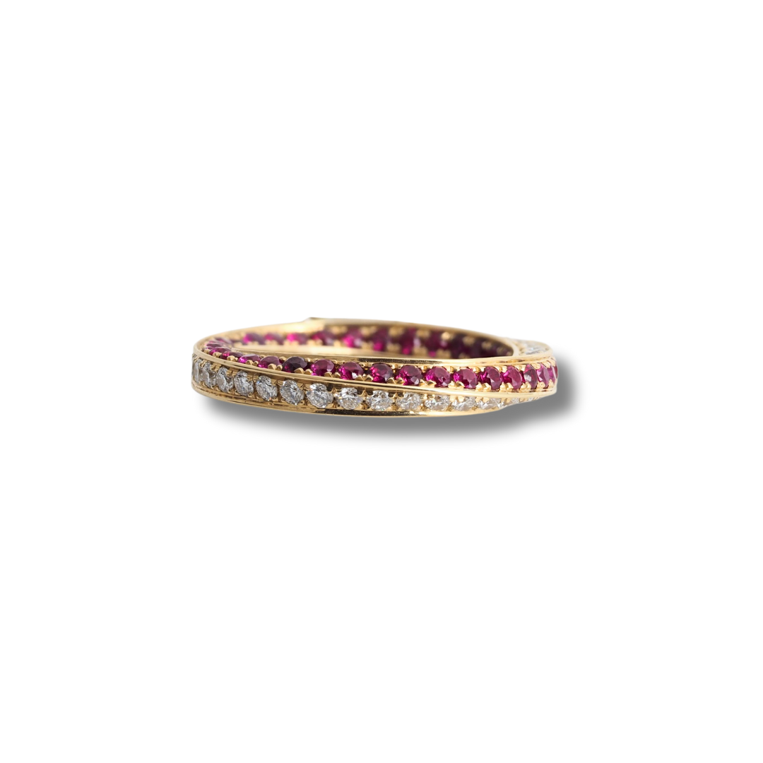 14K Yellow Gold Twisted Diamond & Ruby Ring, 1.00ct Diamonds, 1.30ct Ruby