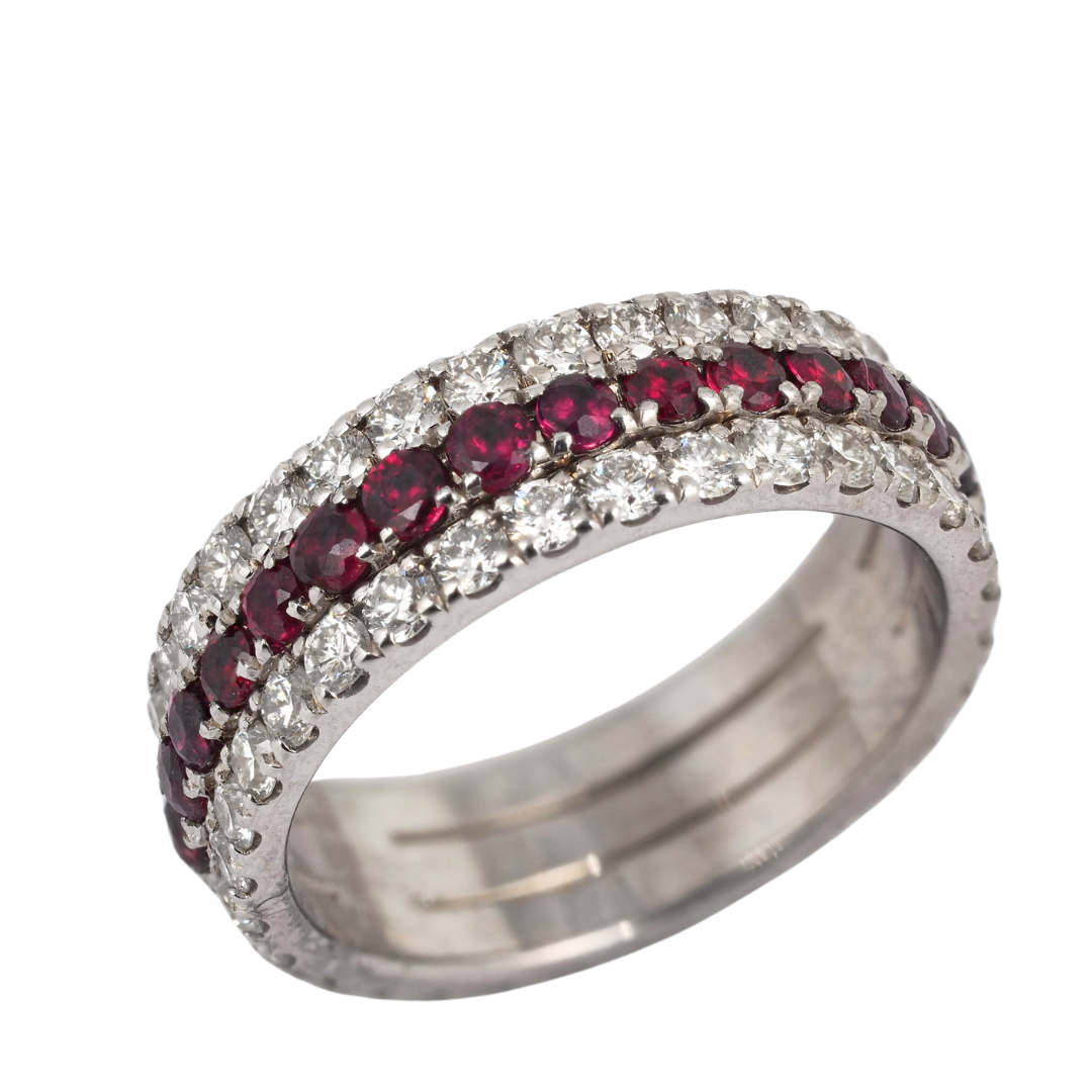 Ring 18K White Gold with Diamonds and Rubies