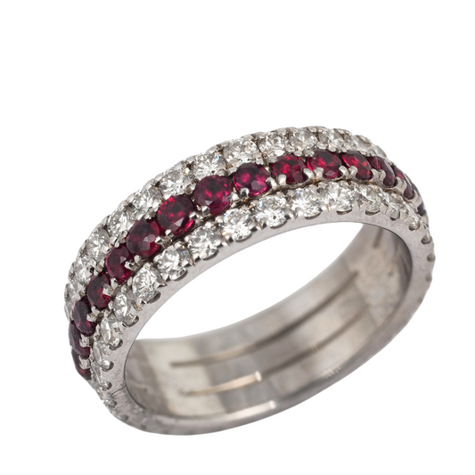 Ring 18K White Gold with Diamonds and Rubies