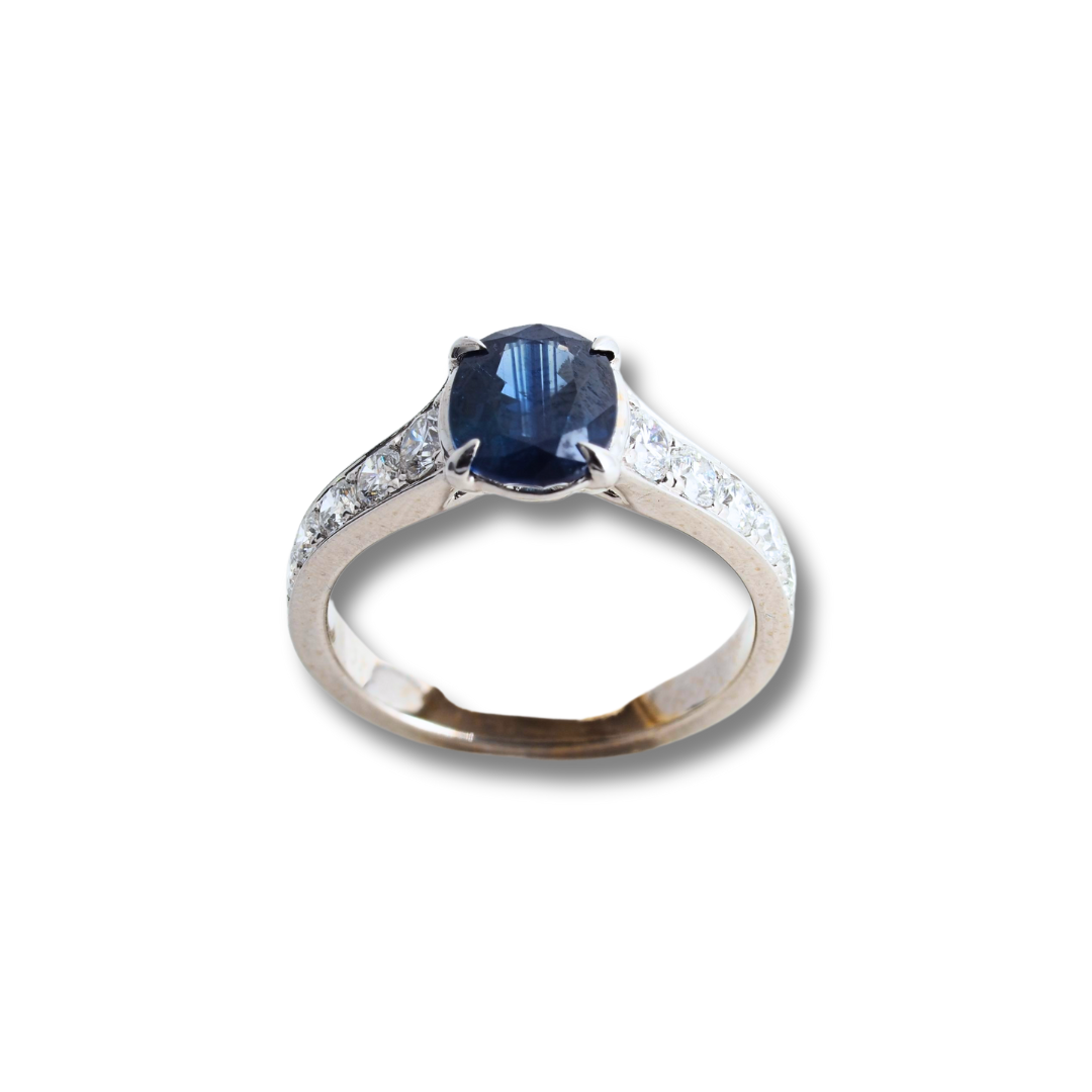 Sapphire Ring 14K White Gold with Natural Diamonds