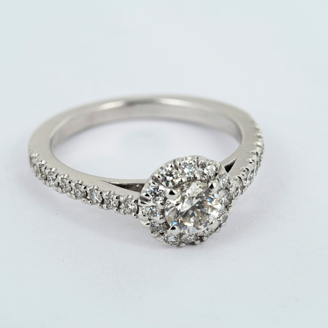 Halo Engagement Ring 14K White Gold Natural Diamond