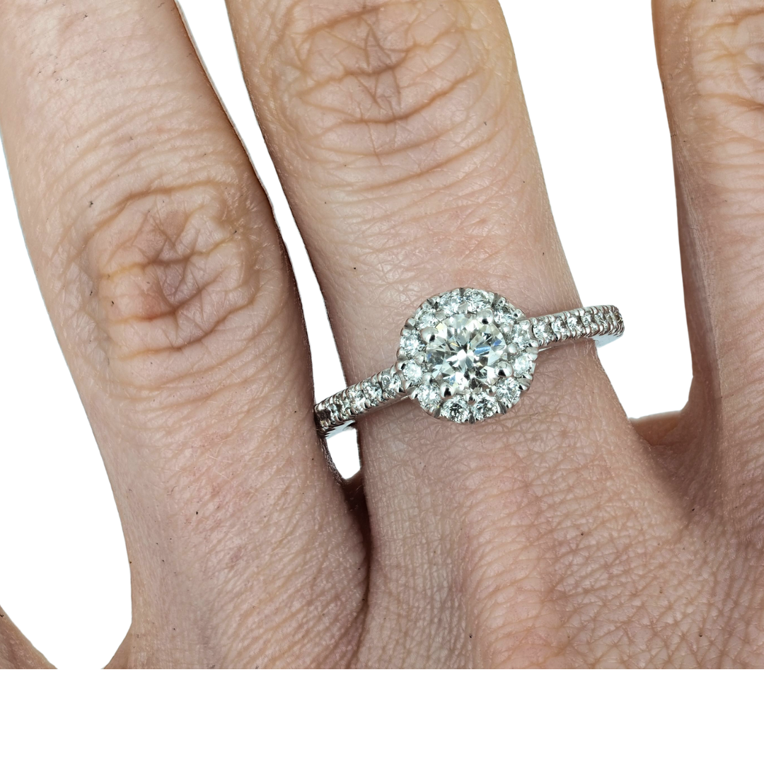 Halo Engagement Ring 14K White Gold Natural Diamond